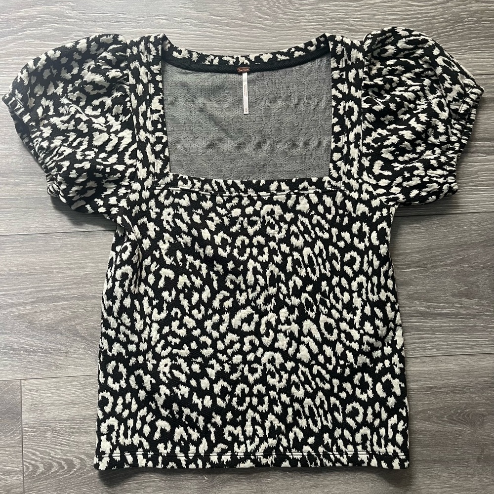 Free People Black and White Leopard Blouse
